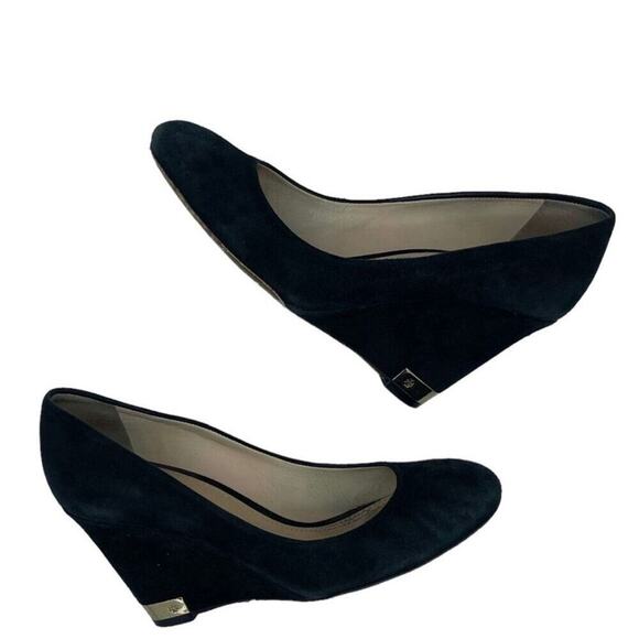 Tory Burch Black Suede Astoria Wedge Heels Size 7.5 - Picture 3 of 10